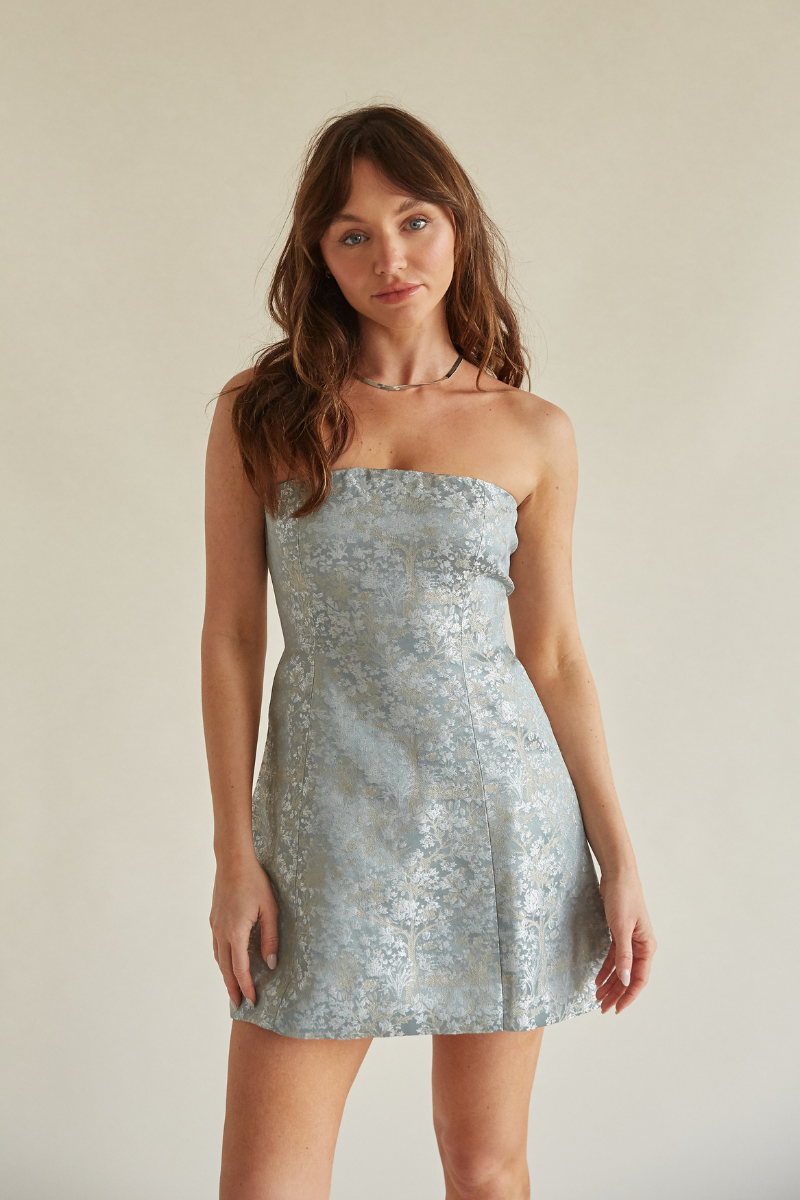 Keirsten Floral Jacquard Strapless Mini Dress