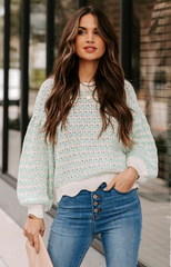 Mint Green Crochet Knit Sweater