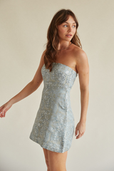 Keirsten Floral Jacquard Strapless Mini Dress