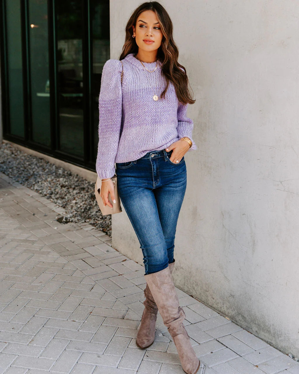 Purple Two-Tone Knit Sweater