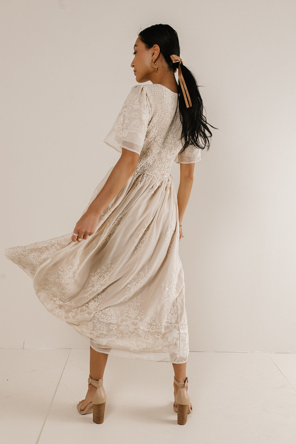 Alora Embroidered Dress in Champagne