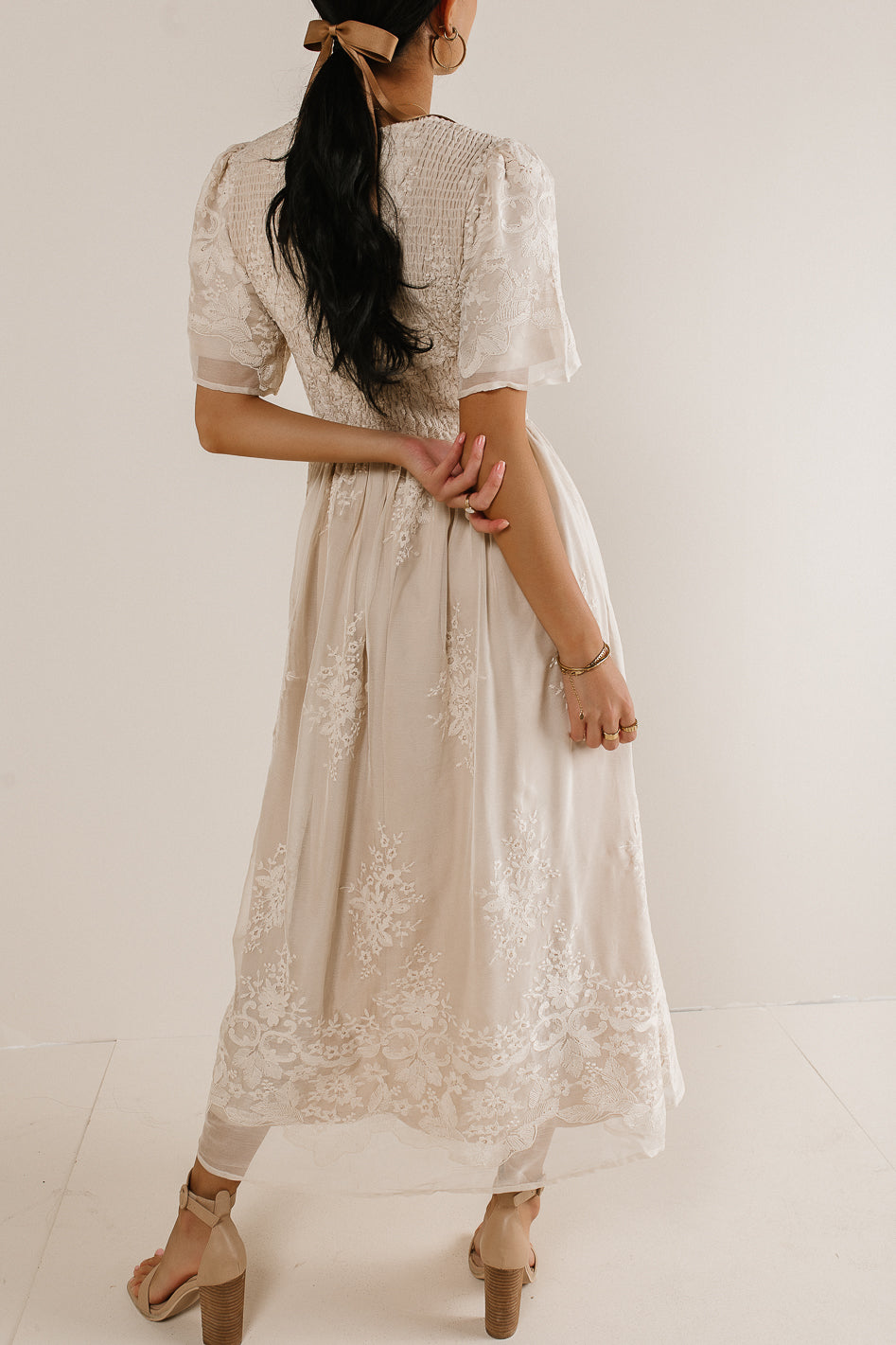 Alora Embroidered Dress in Champagne