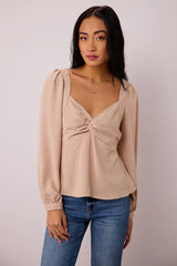 Maeve Twist Front Blouse in Beige