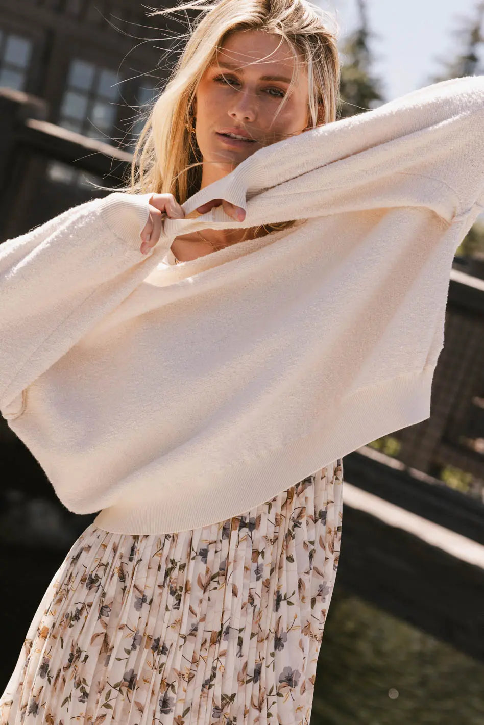 Annaleah Textured Sweatshirt in Cream