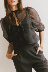 Zuri Sheer Tie Blouse in Black