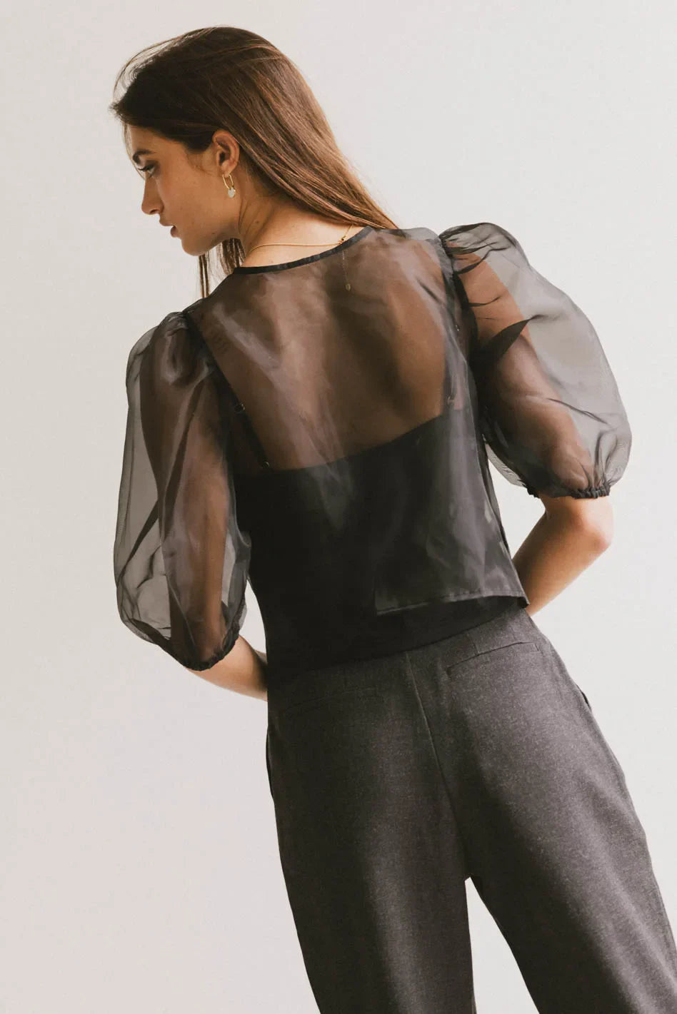 Zuri Sheer Tie Blouse in Black