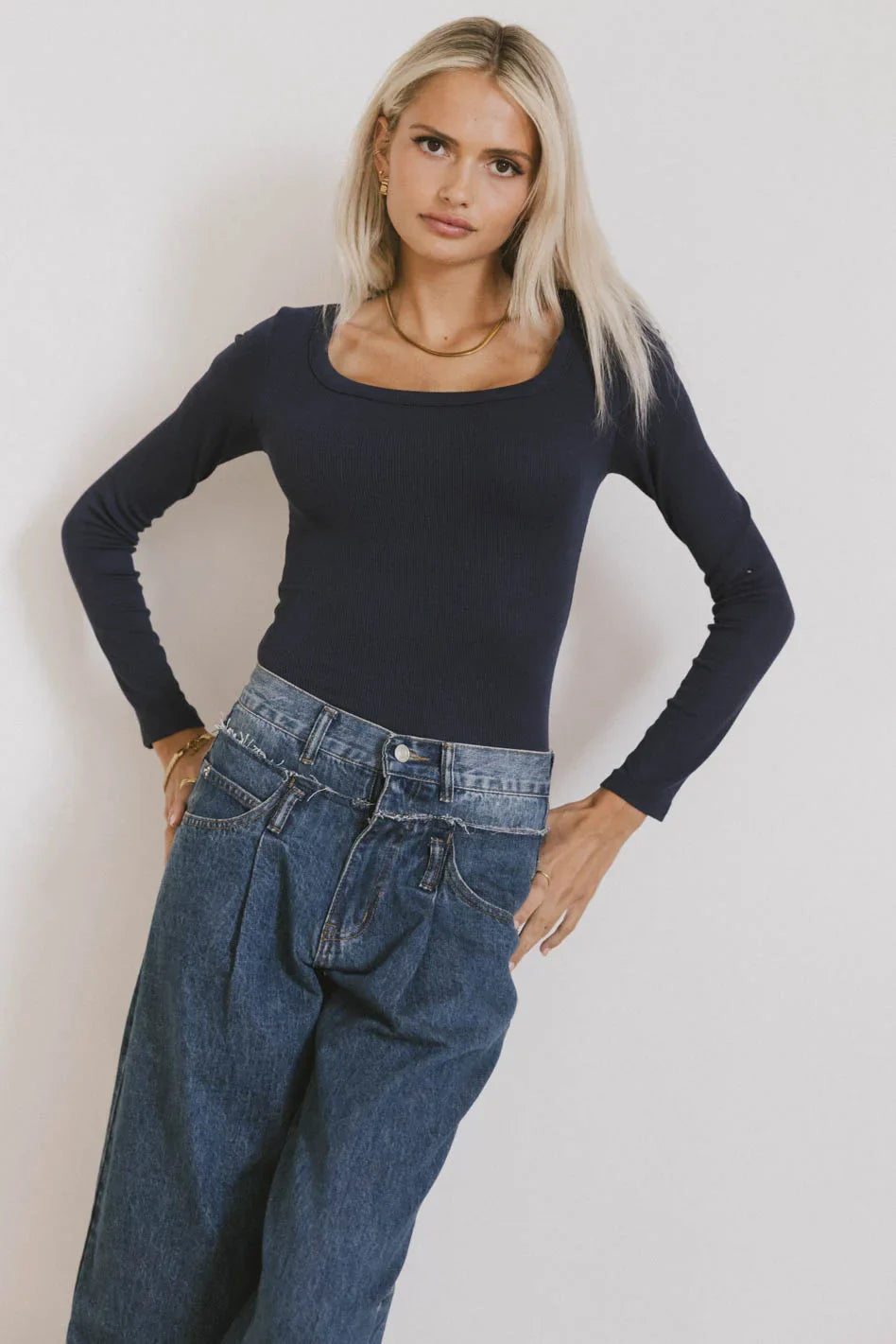 Audrey Ribbed Top in Navy