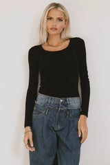 Audrey Ribbed Top in Black