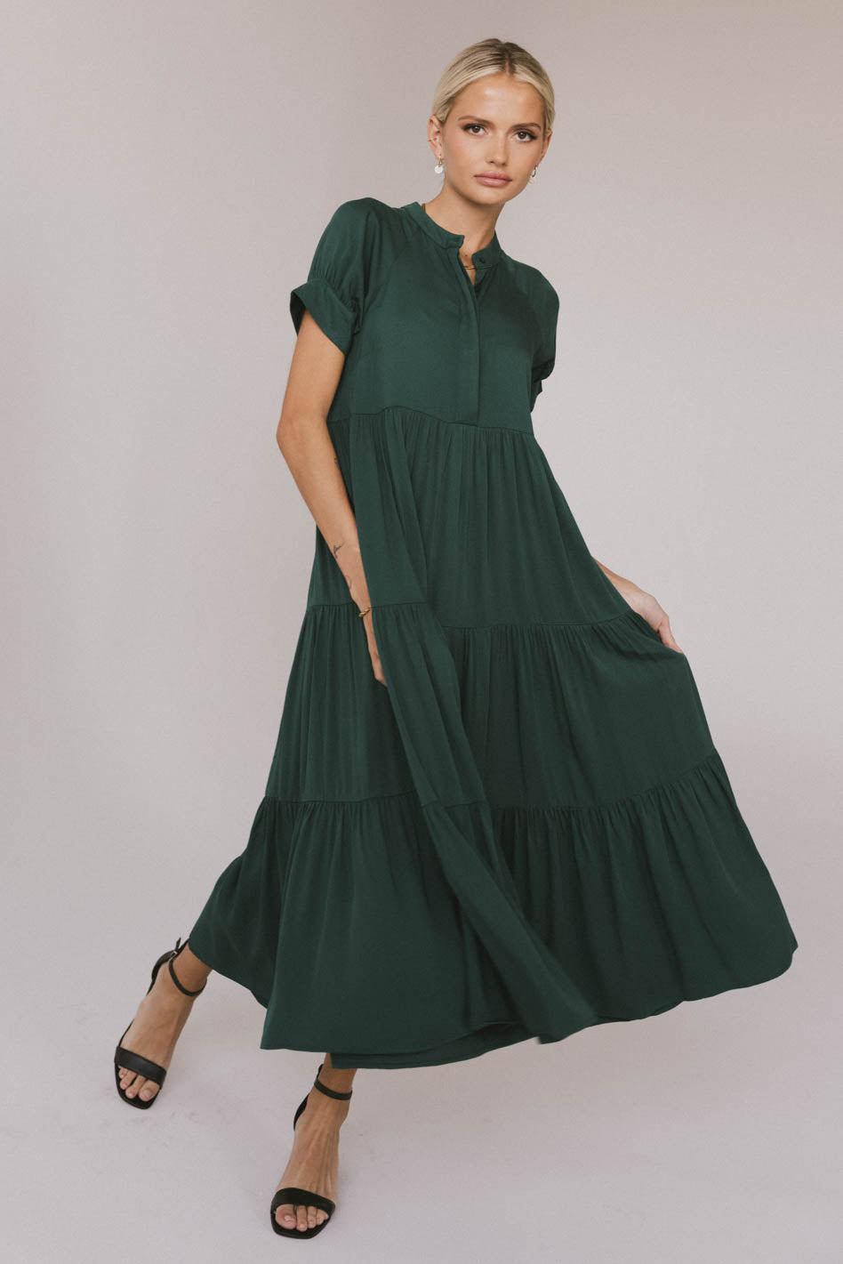 Amanda Tiered Dress in Emerald