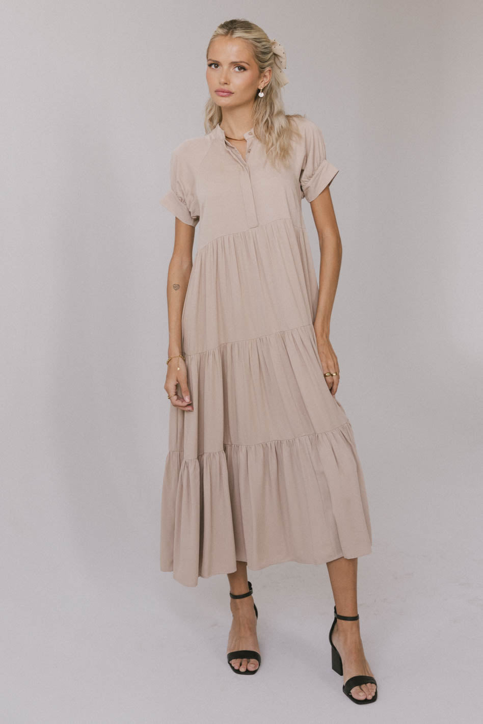 Amanda Tiered Dress in Tan