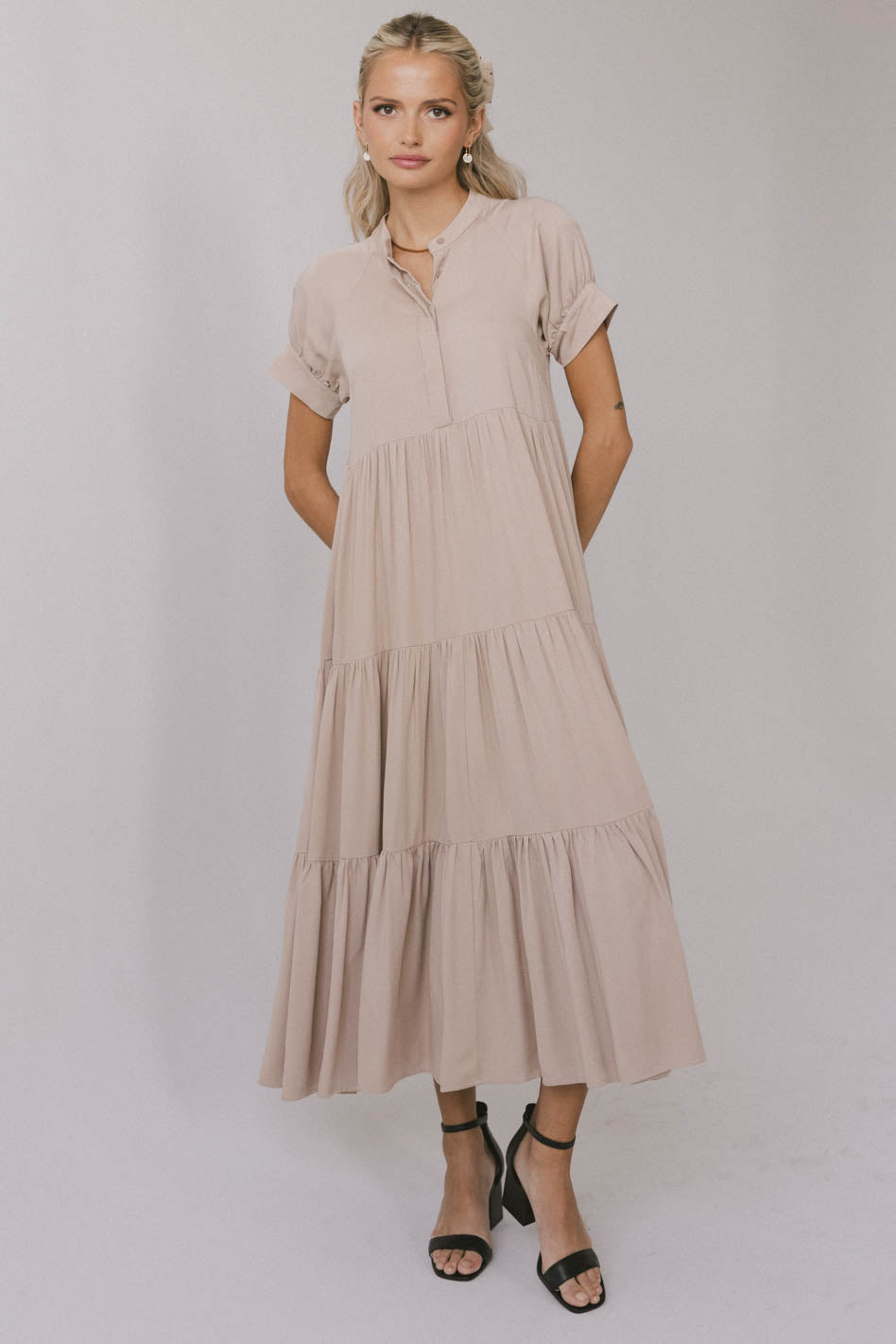 Amanda Tiered Dress in Tan