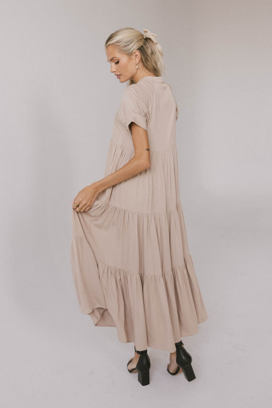 Amanda Tiered Dress in Tan