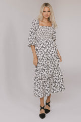 Kiran Floral Midi Dress in Cream