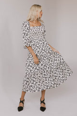 Kiran Floral Midi Dress in Cream