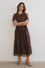 Alora Embroidered Dress in Maroon