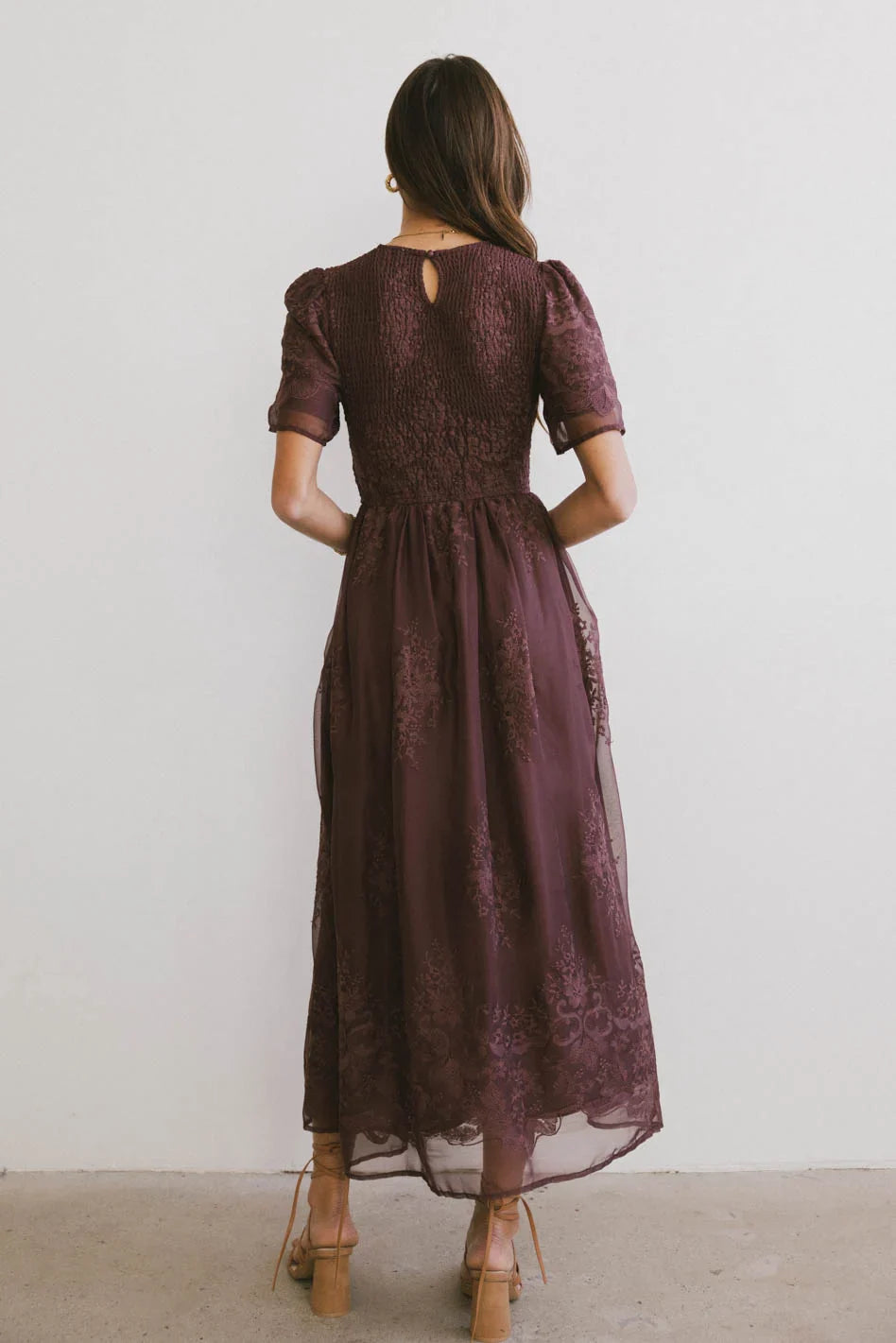 Alora Embroidered Dress in Maroon