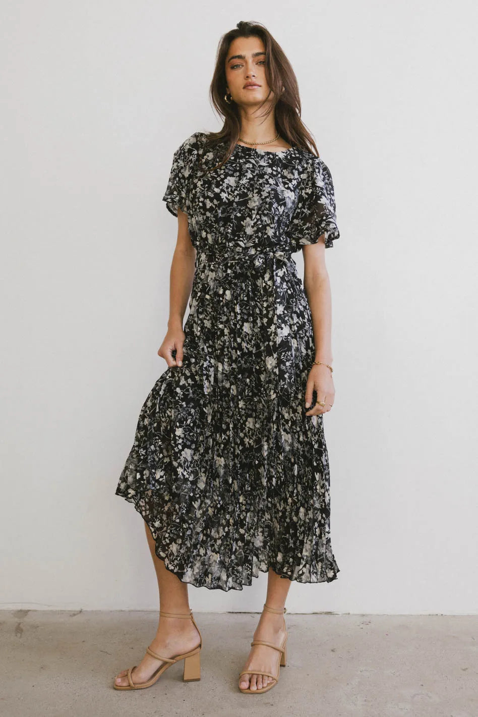 Mary Anne Floral Midi Dress in Black