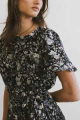 Mary Anne Floral Midi Dress in Black