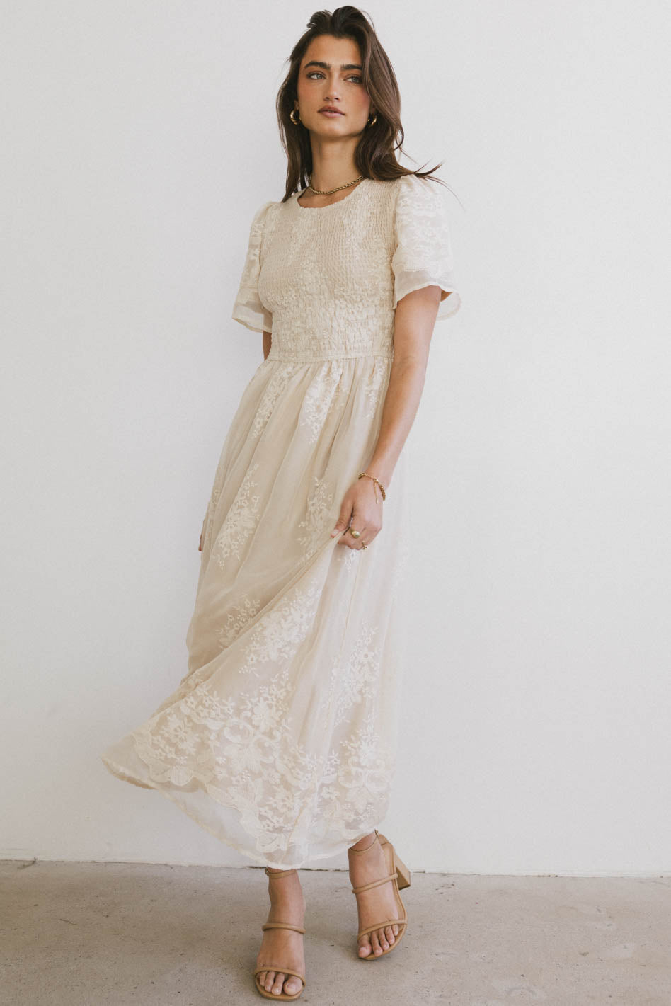 Alora Embroidered Dress in Champagne