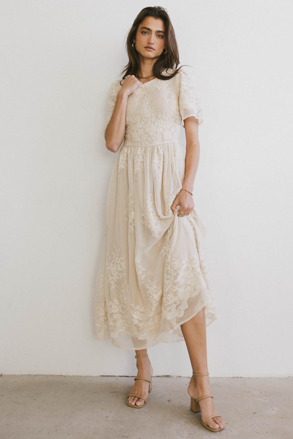 Alora Embroidered Dress in Champagne