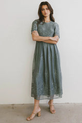 Alora Embroidered Dress in Teal