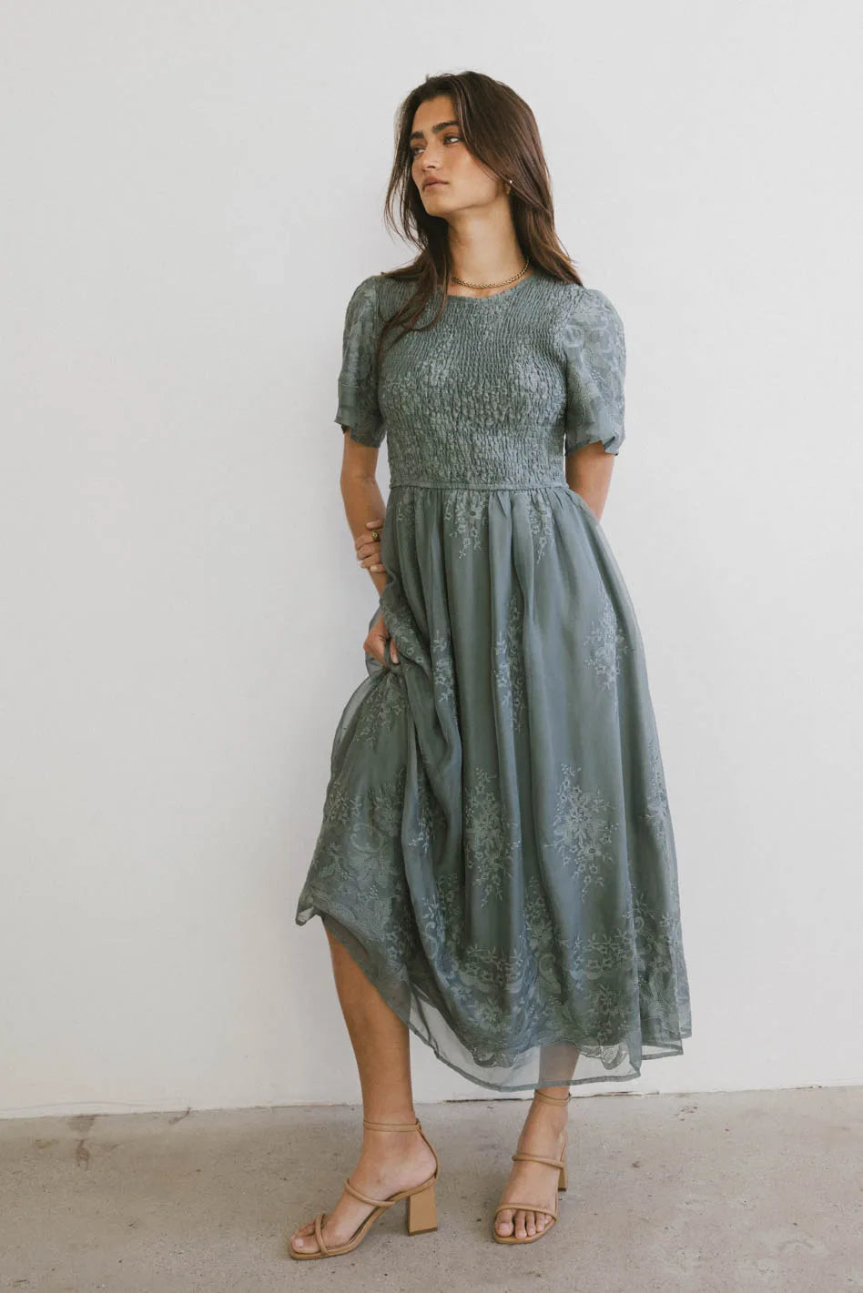 Alora Embroidered Dress in Teal