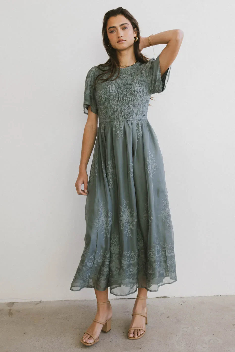 Alora Embroidered Dress in Teal