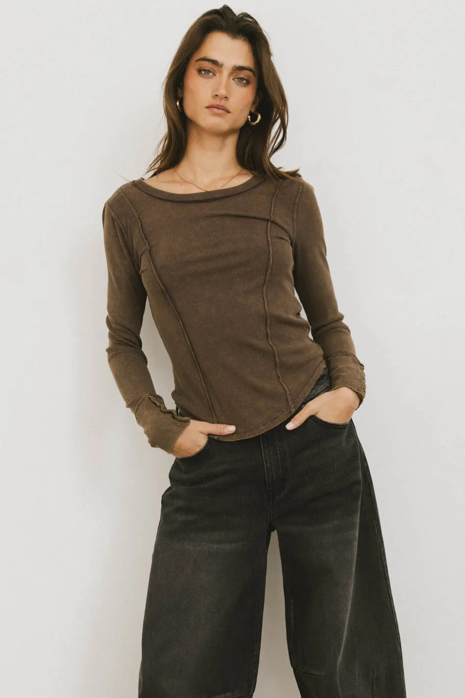 Brown Sailor Ribbed Top