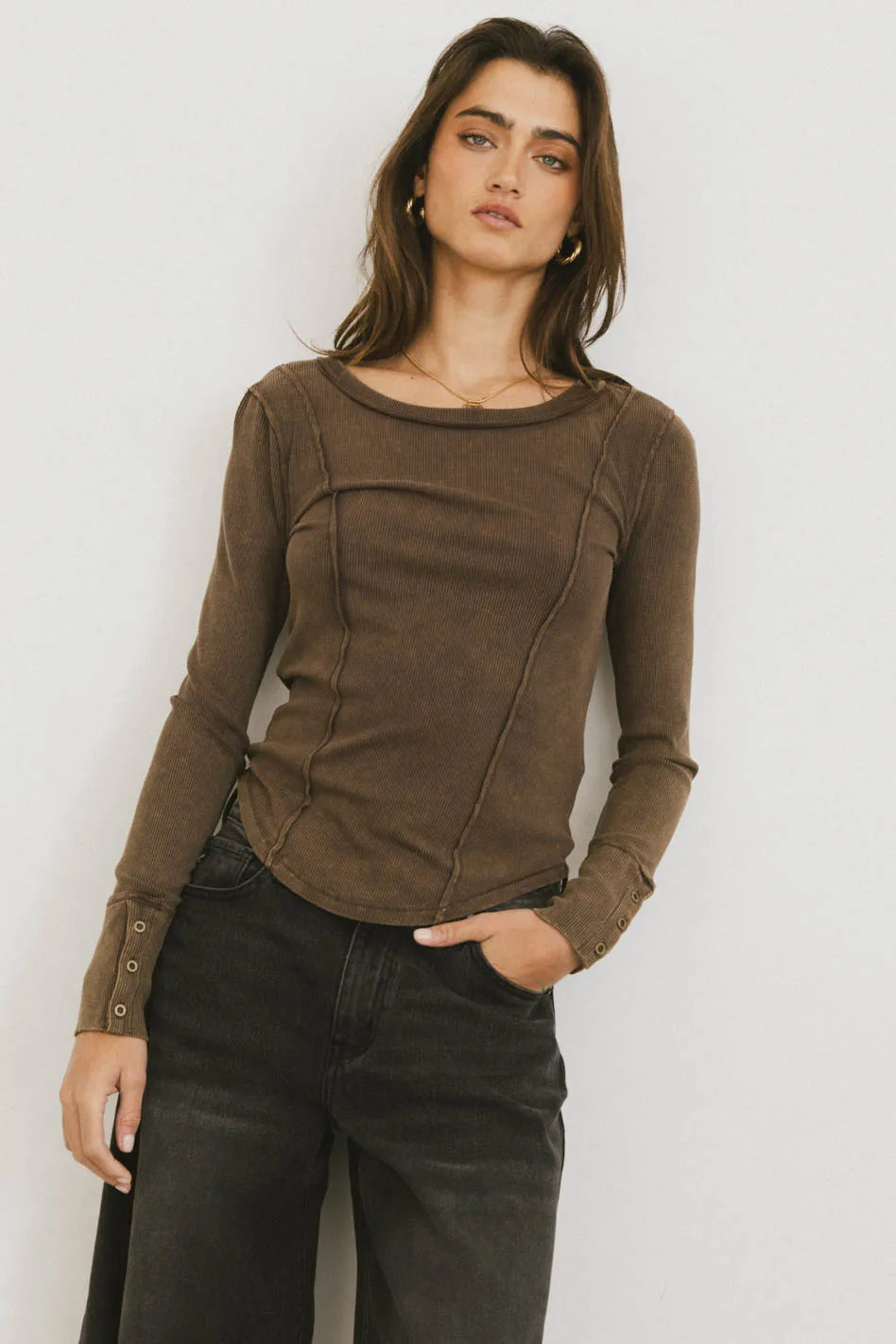 Brown Sailor Ribbed Top