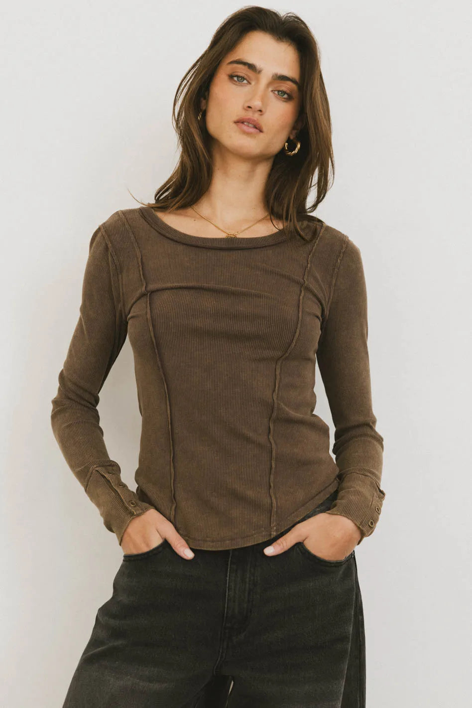 Brown Sailor Ribbed Top