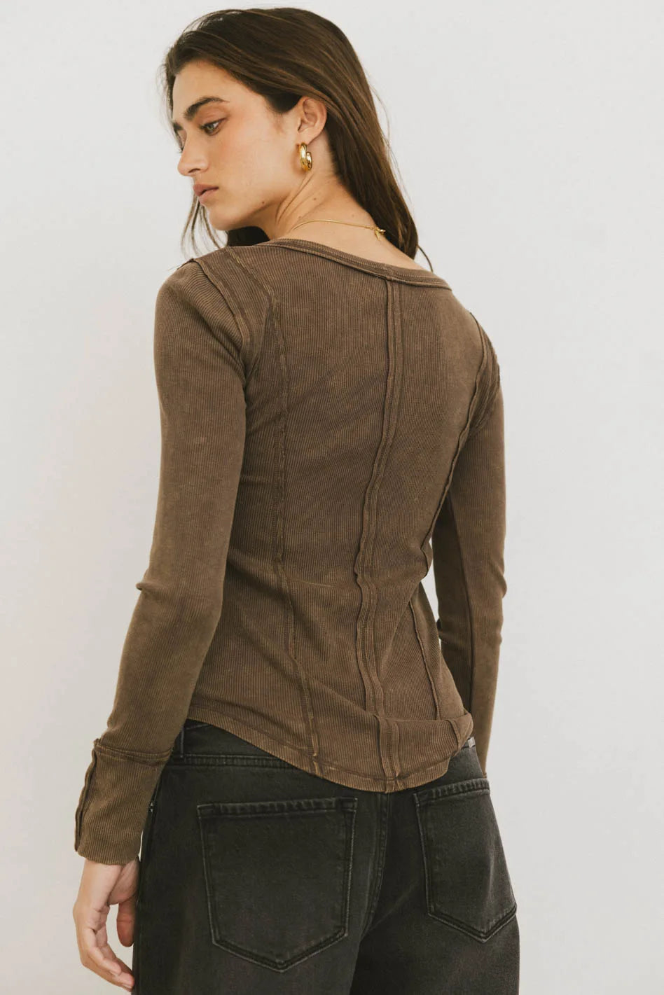 Brown Sailor Ribbed Top