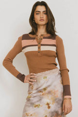 Grethena Ribbed Top in Camel