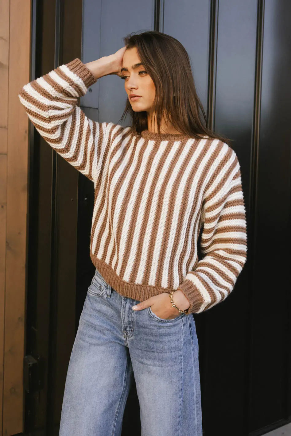 Baila Striped Sweater in Mocha