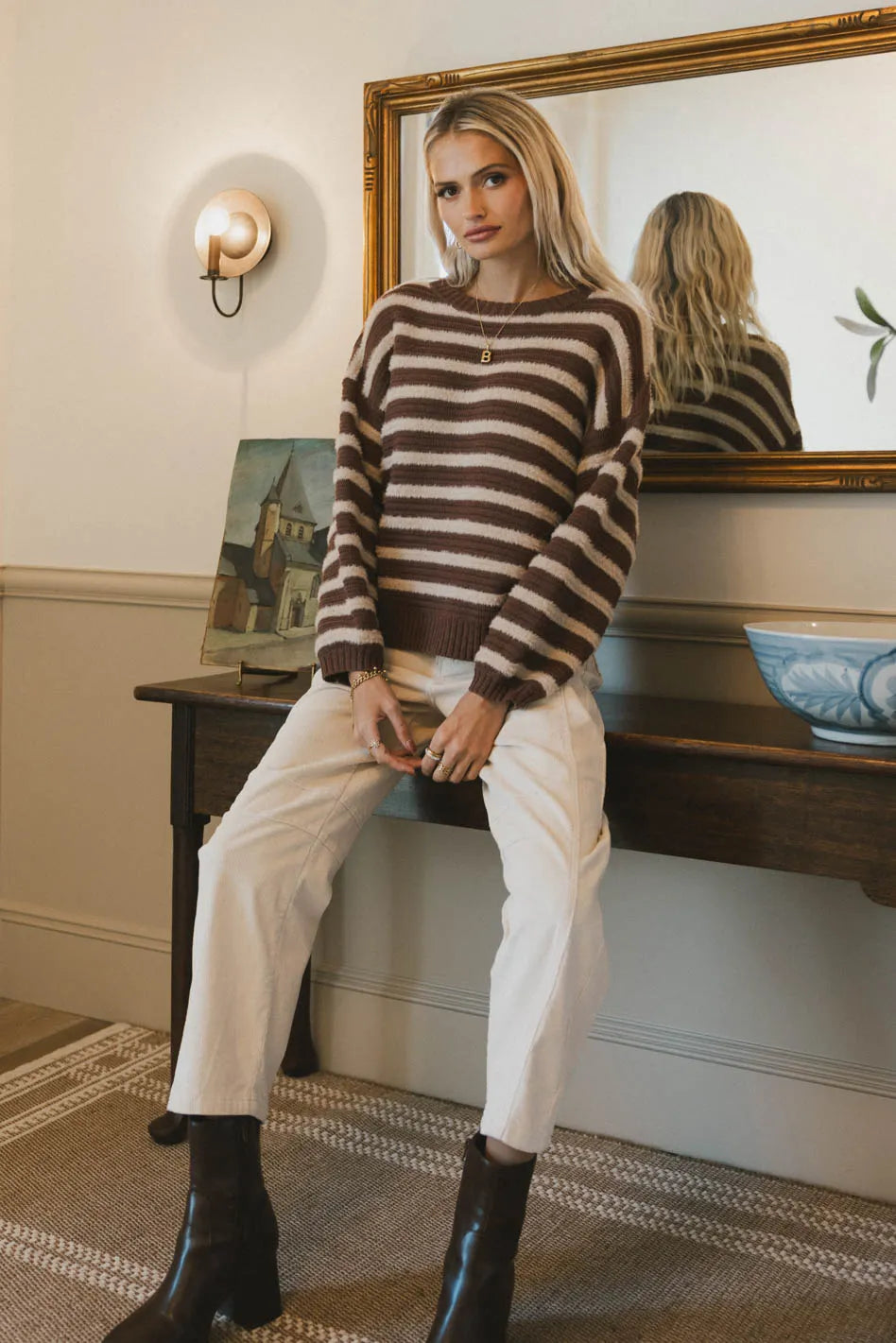 Azuline Striped Sweater in Brown