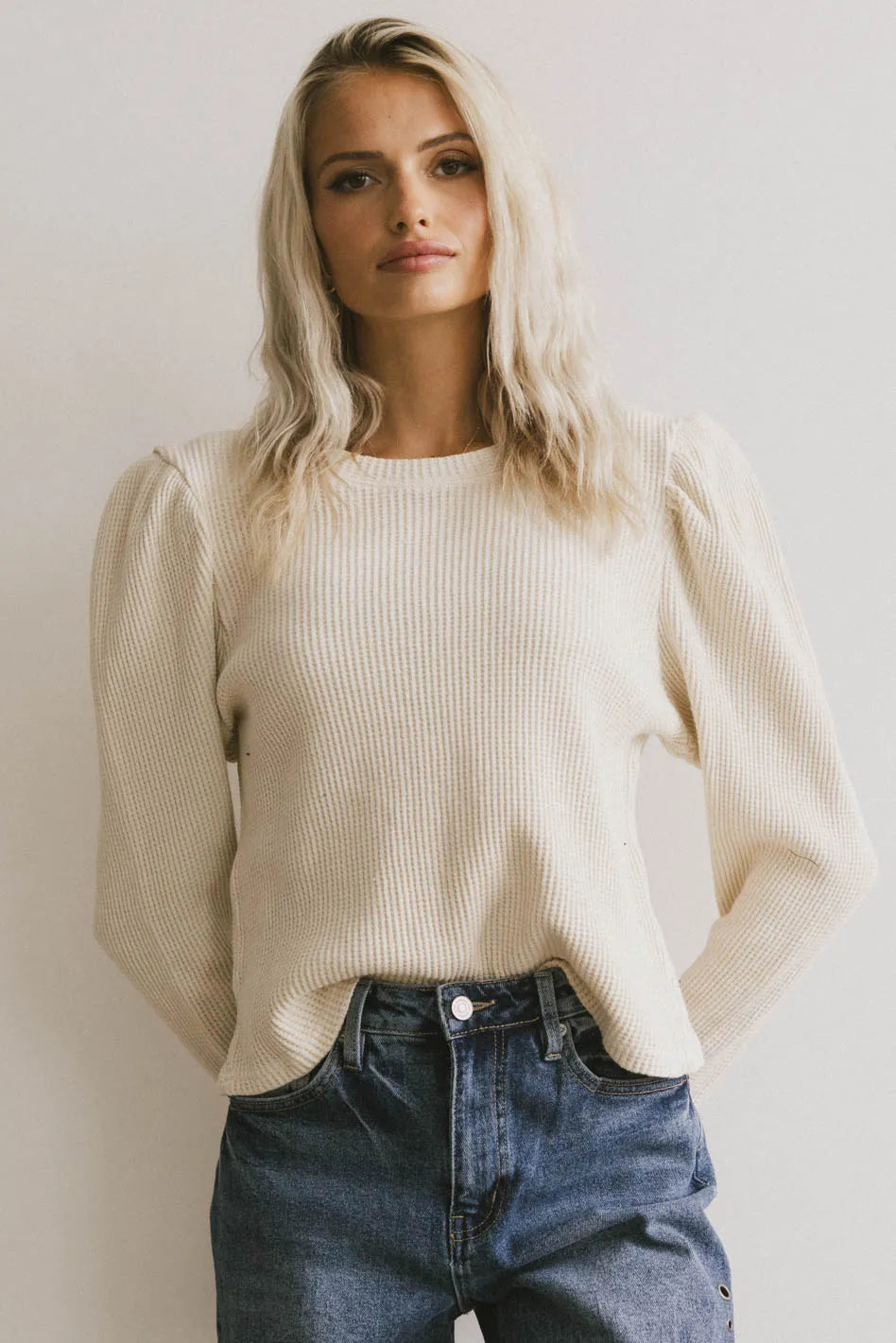 Kelcey Waffle Knit Top in Cream