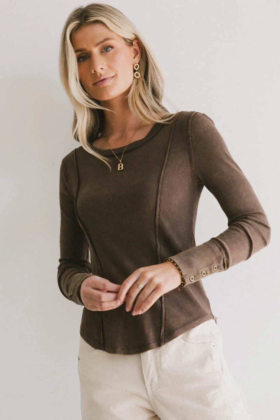 Brown Sailor Ribbed Top