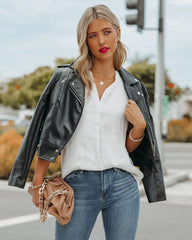 White Satin Button Down Top