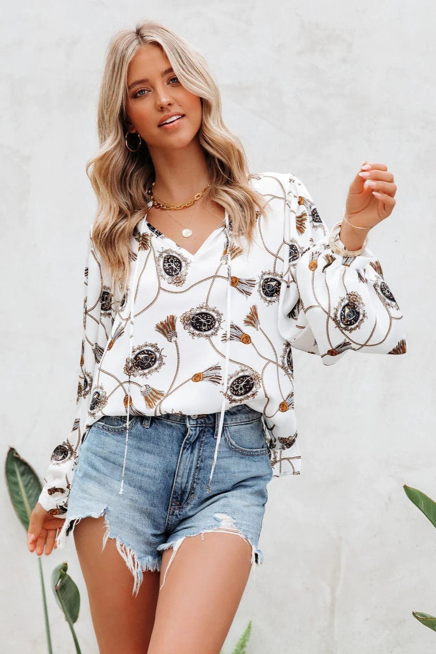 Entrancing Printed Satin Blouse