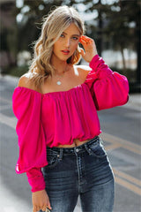 Negin Satin Billowed Crop Blouse - Magenta