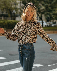 Leopard Print Long Sleeves Chiffon Blouse