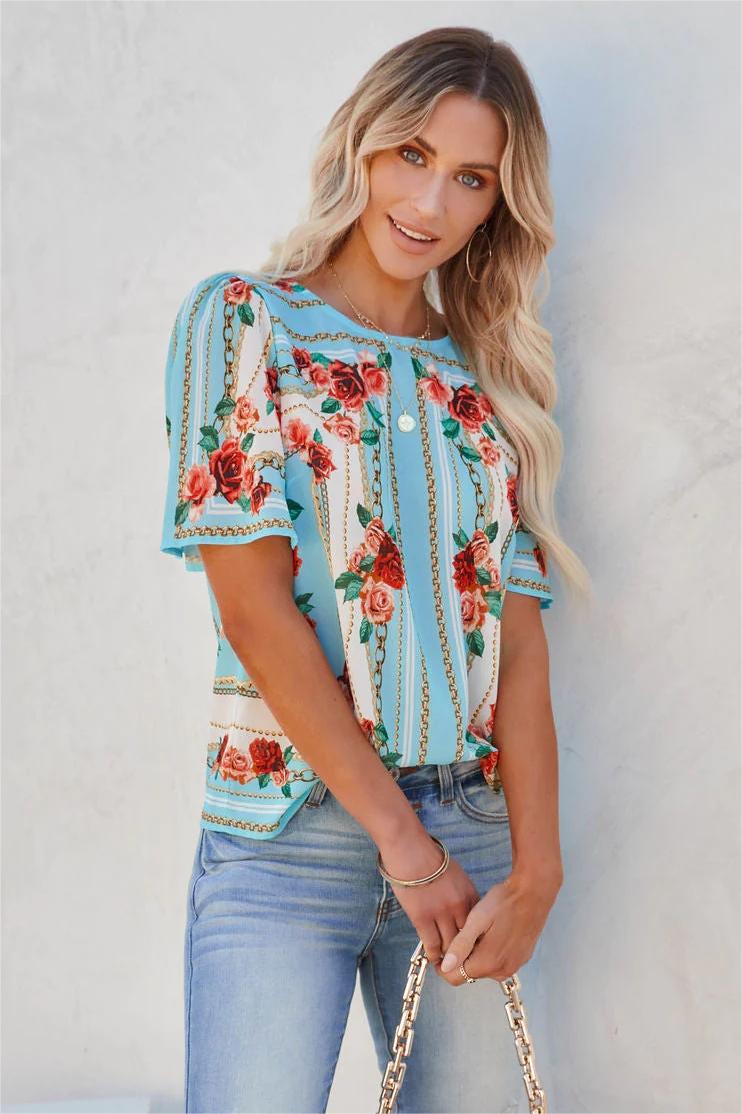 For The Girls Floral Short Sleeve Blouse