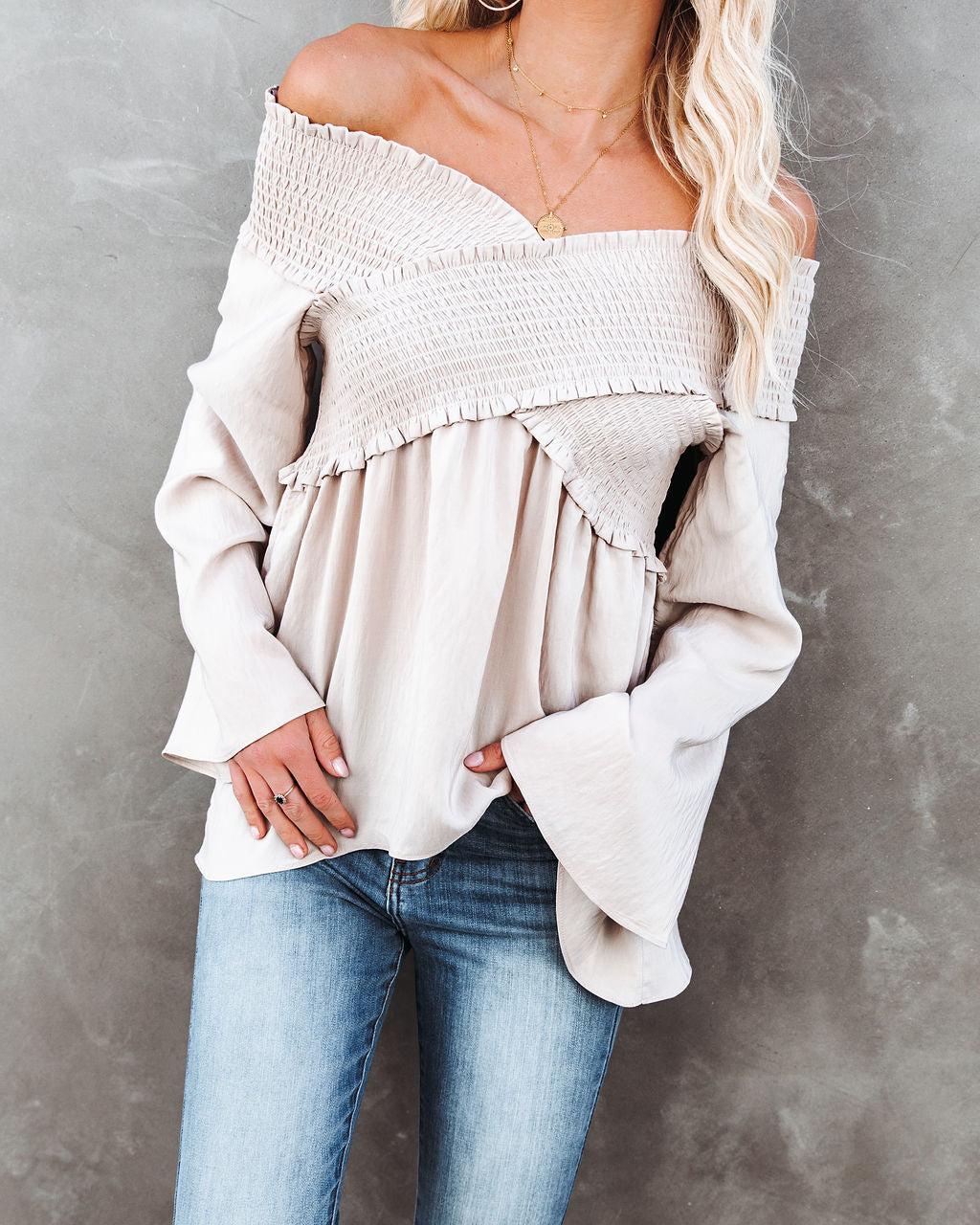 Ascension Smocked Off The Shoulder Top - Natural