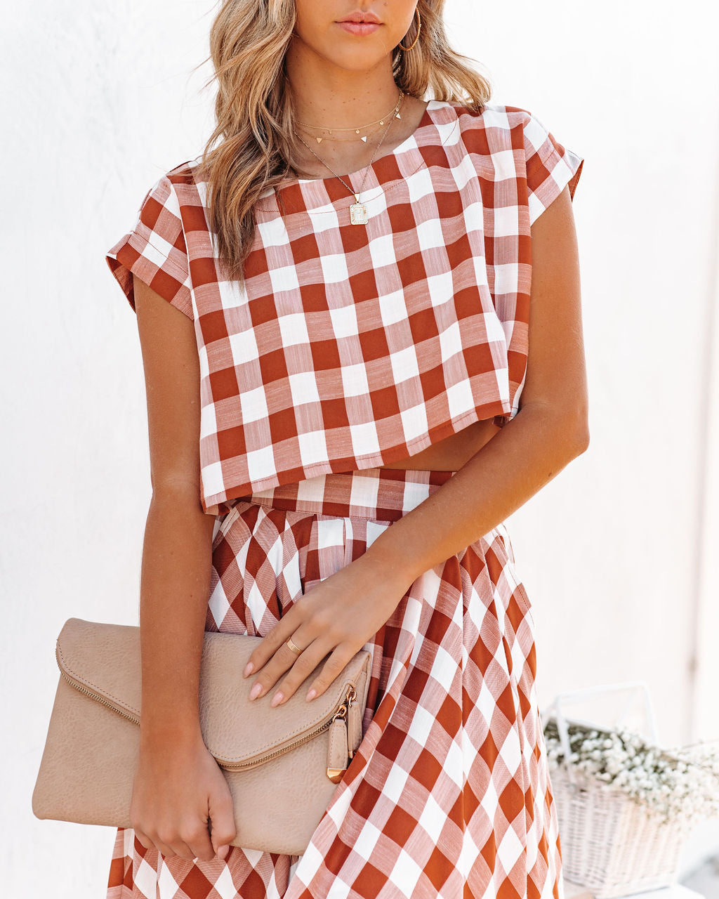 Athina Cotton Blend Gingham Crop Top - Rust