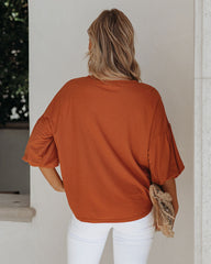 Barb Puff Sleeve Knit Top - Cognac