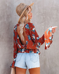 Be At Ease Printed Bell Sleeve Top