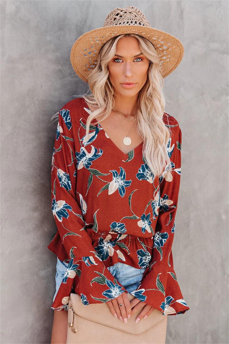 Be At Ease Printed Bell Sleeve Top