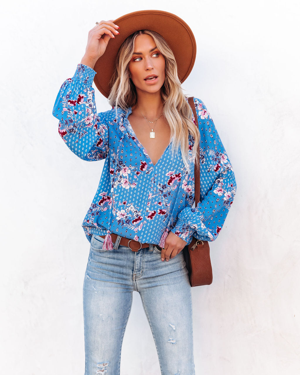 Blue Ivy Smocked Tassel Blouse - Azure