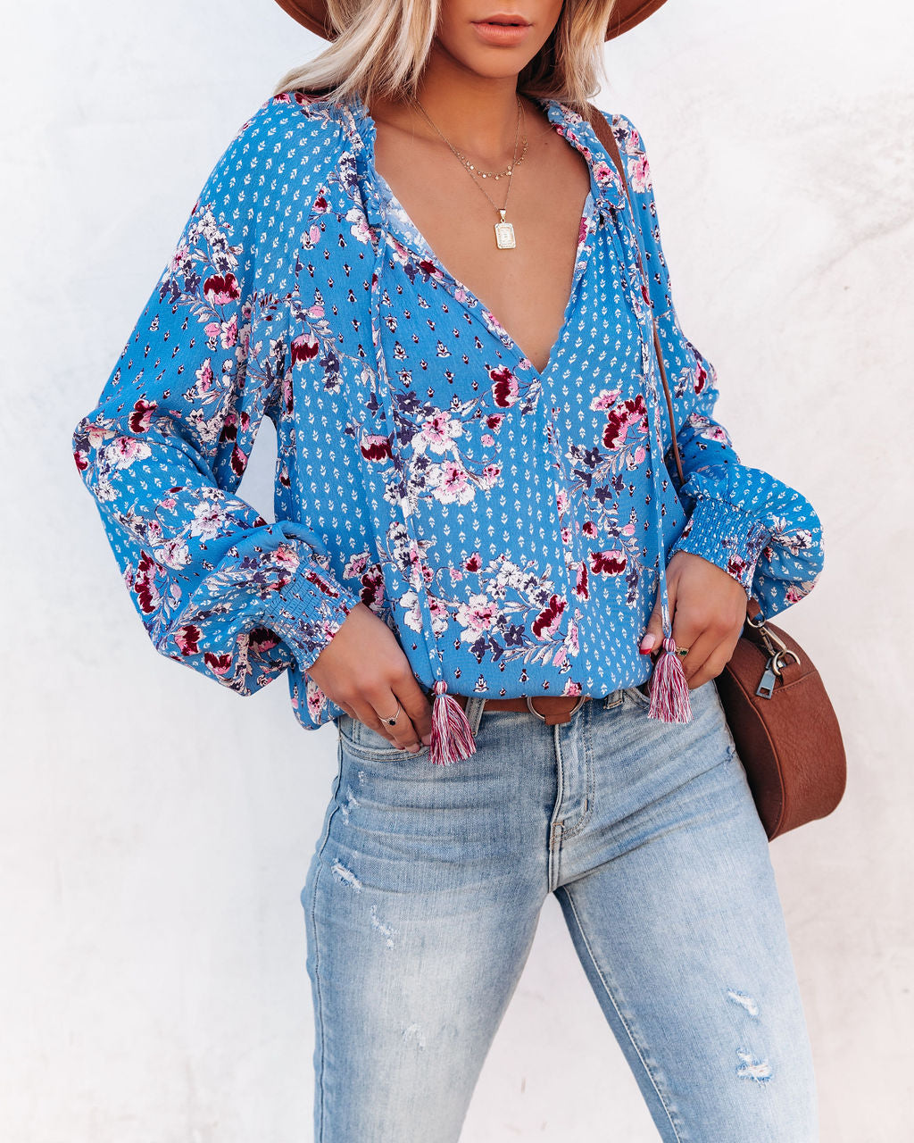 Blue Ivy Smocked Tassel Blouse - Azure