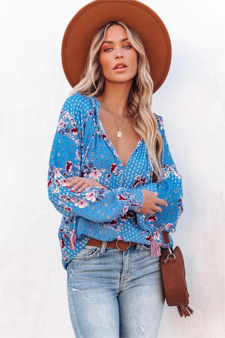 Blue Ivy Smocked Tassel Blouse - Azure