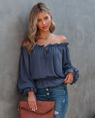 Caydence Chiffon Off The Shoulder Blouse - Dusty Blue - FINAL SALE